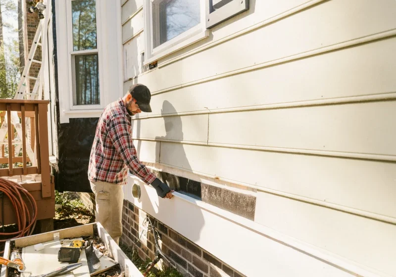 Man working on siding installation