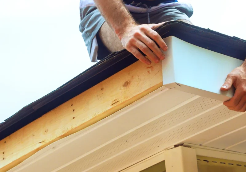 Hands placing roof edge panel