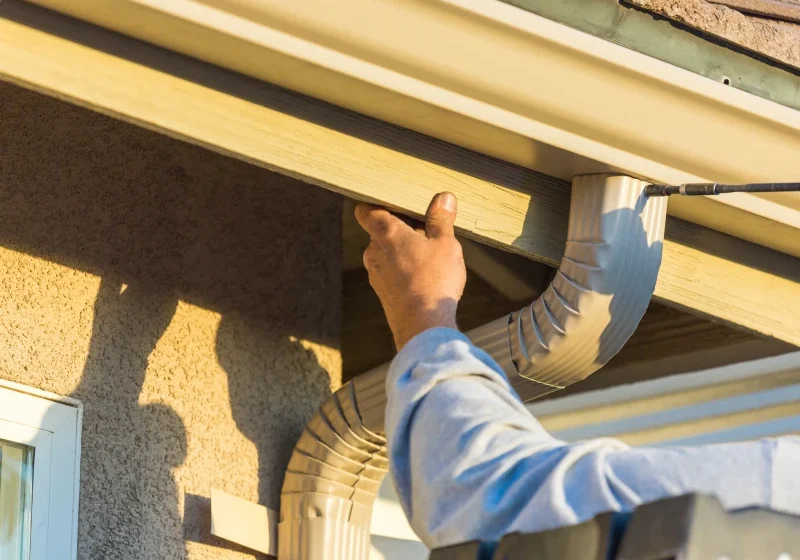 Hand adjusting residential rain gutter